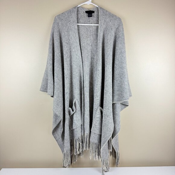 Steve Madden Fringe Knit Ruana / Poncho Wrap • One Size • Heather Gray - Picture 1 of 5